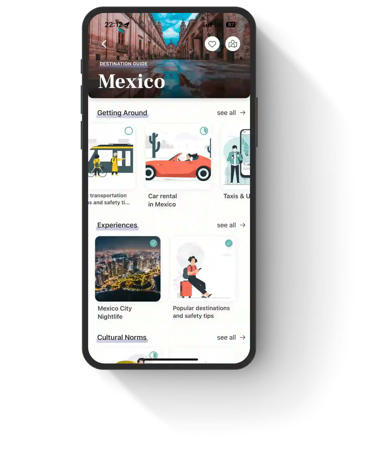 A phone showing various safety insights for Mexico.