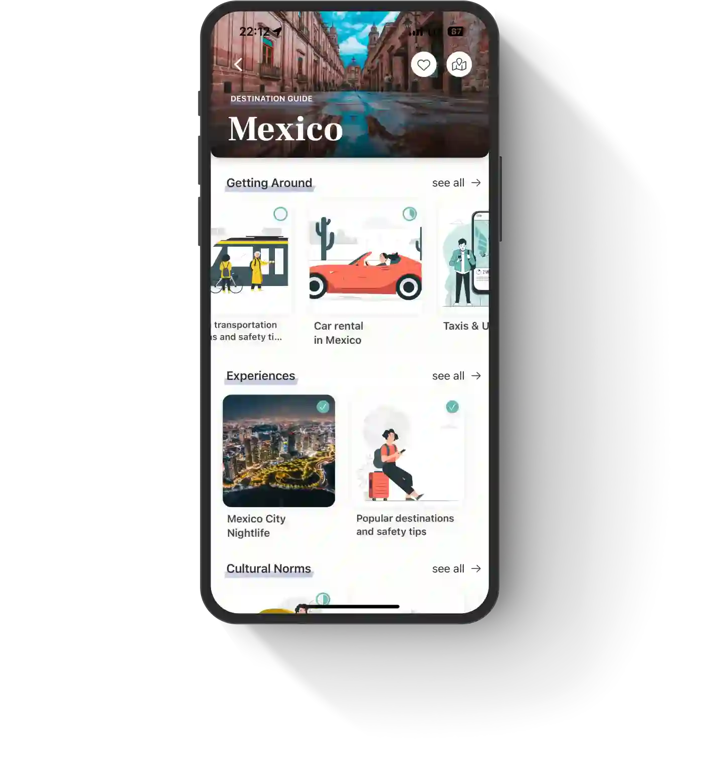 A phone showing various safety insights for Mexico.